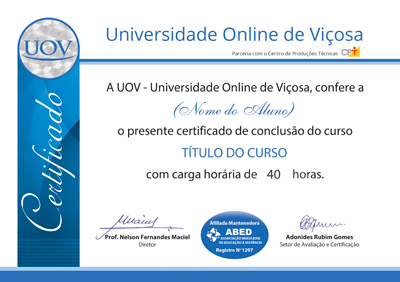 Frente do certificado da UOV – Universidade Online de Viçosa